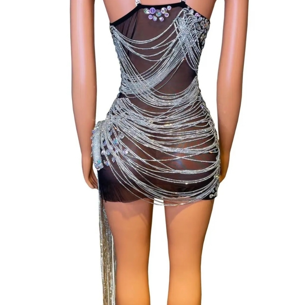 Rhinestone Chain Black Dress - Picture 6 of 8